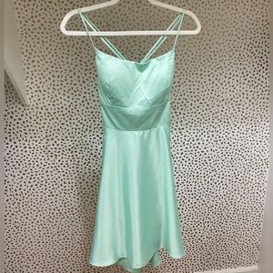 Closet Cleanout✨ B.Darlin Mint Green Lace Up Satin Dress (Size Juniors 13/14)